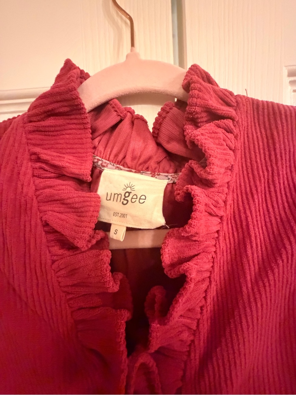 Ruffled Collar Burgundy Corduroy Button-Front Dress - Picture 2 of 2